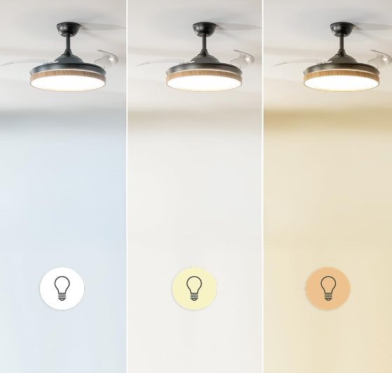 Ventilador de techo Cecotec EnergySilence Aero 4320 Invisible Wood&Black con aspas retráctiles, luz LED regulable, 35W, 6 velocidades y temporizador