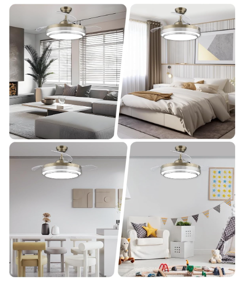 Ventilador de techo CJOY 107 cm con aspas retráctiles, luz regulable, 6 velocidades, modo reversible, temporizador y memoria 3 CCT