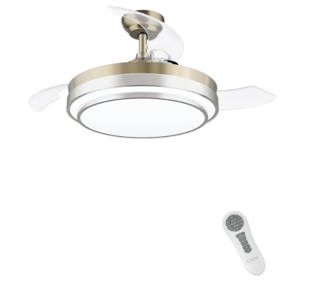 Ventilador de techo CJOY 107 cm con aspas retráctiles, luz regulable, 6 velocidades, modo reversible, temporizador y memoria 3 CCT
