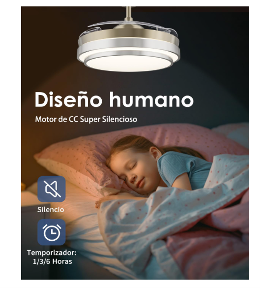 Ventilador de techo CJOY 107 cm con aspas retráctiles, luz regulable, 6 velocidades, modo reversible, temporizador y memoria 3 CCT