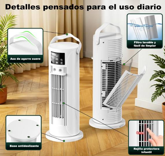 Mini aire acondicionado portátil sin tubo con nebulización, 4 velocidades, temporizador y diseño silencioso para oficina y dormitorio