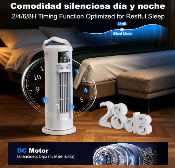 Mini aire acondicionado portátil sin tubo con nebulización, 4 velocidades, temporizador y diseño silencioso para oficina y dormitorio