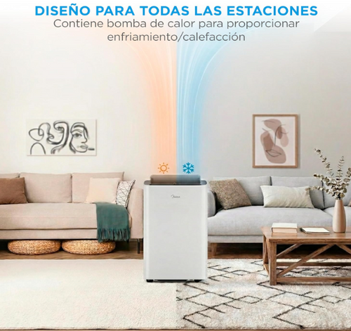 Aire acondicionado portátil MIDEA 12000 BTU frío y calor con bomba de calor 3500W, 4 modos, kit de ventana y control remoto
