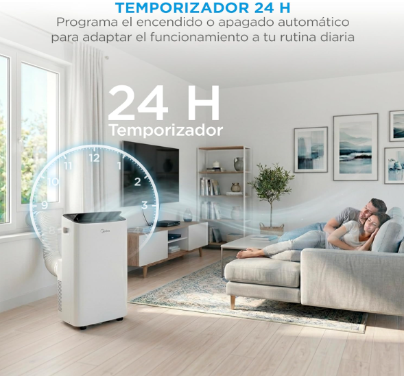 Aire acondicionado portátil MIDEA 12000 BTU frío y calor con bomba de calor 3500W, 4 modos, kit de ventana y control remoto