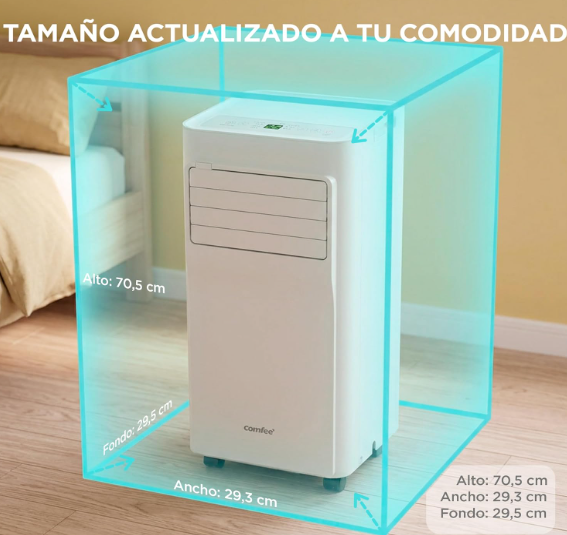 Aire acondicionado portátil COMFEE 9000 BTU 3 en 1 con App, mando a distancia, deshumidificador, bajo consumo y kit de ventana