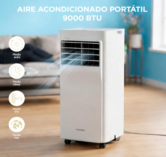 Aire acondicionado portátil COMFEE 9000 BTU 3 en 1 con App, mando a distancia, deshumidificador, bajo consumo y kit de ventana