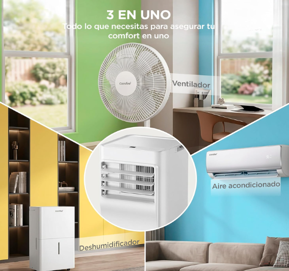 Aire acondicionado portátil COMFEE 9000 BTU 3 en 1 con App, mando a distancia, deshumidificador, bajo consumo y kit de ventana