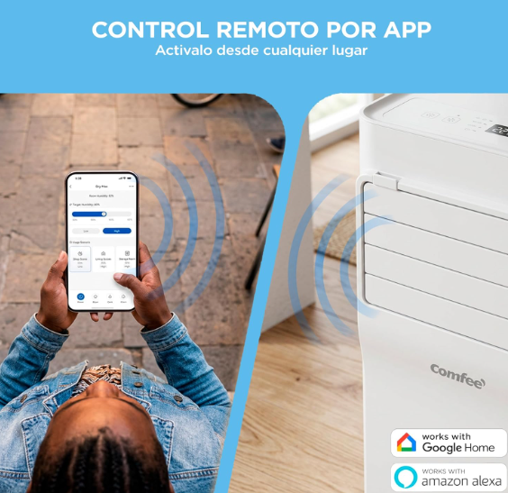 Aire acondicionado portátil COMFEE 9000 BTU 3 en 1 con App, mando a distancia, deshumidificador, bajo consumo y kit de ventana