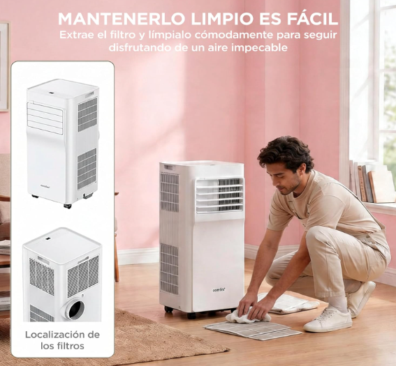 Aire acondicionado portátil COMFEE 9000 BTU 3 en 1 con App, mando a distancia, deshumidificador, bajo consumo y kit de ventana