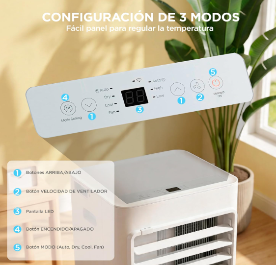Aire acondicionado portátil COMFEE 9000 BTU 3 en 1 con App, mando a distancia, deshumidificador, bajo consumo y kit de ventana
