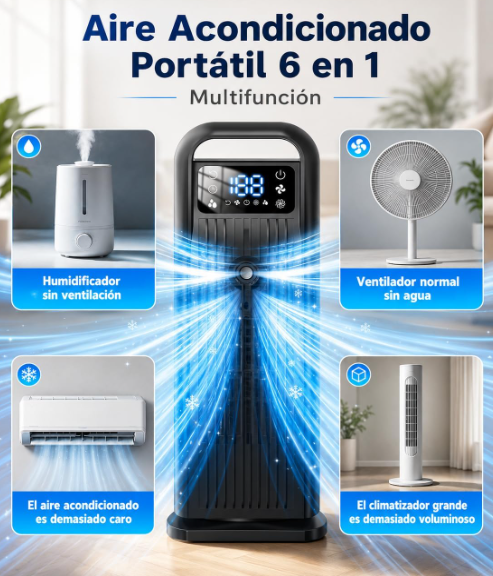 Aire acondicionado portátil sin tubo Zenolic 6 en 1 con oscilación 120°, depósito 1.2L, temporizador 12H y mando a distancia