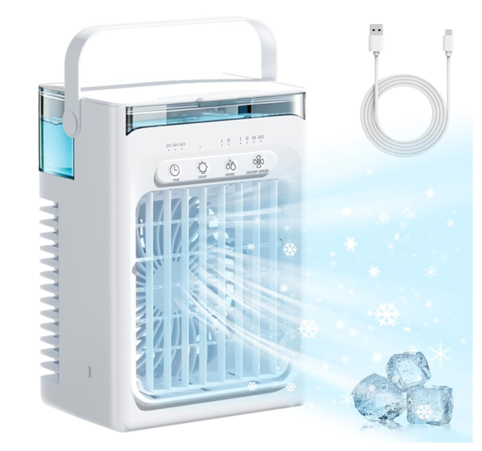 Aire acondicionado portátil sin tubo QEEKADA 6 en 1 con oscilación 120°, depósito 1.2L, temporizador 12H y mando a distancia
