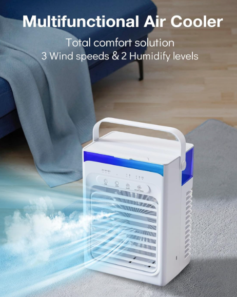 Aire acondicionado portátil sin tubo QEEKADA 6 en 1 con oscilación 120°, depósito 1.2L, temporizador 12H y mando a distancia