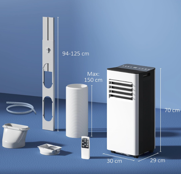 Aire acondicionado portátil HOMCOM 9000 BTU 3 en 1 con deshumidificador 24,1 L/día, pantalla LED, temporizador 24H y control remoto