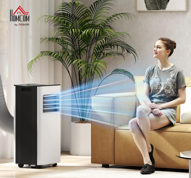 Aire acondicionado portátil HOMCOM 9000 BTU 3 en 1 con deshumidificador 24,1 L/día, pantalla LED, temporizador 24H y control remoto