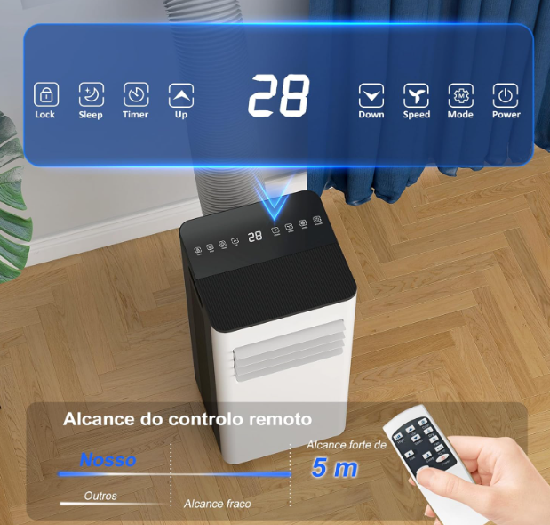 Aire acondicionado portátil HOMCOM 9000 BTU 3 en 1 con deshumidificador 24,1 L/día, pantalla LED, temporizador 24H y control remoto