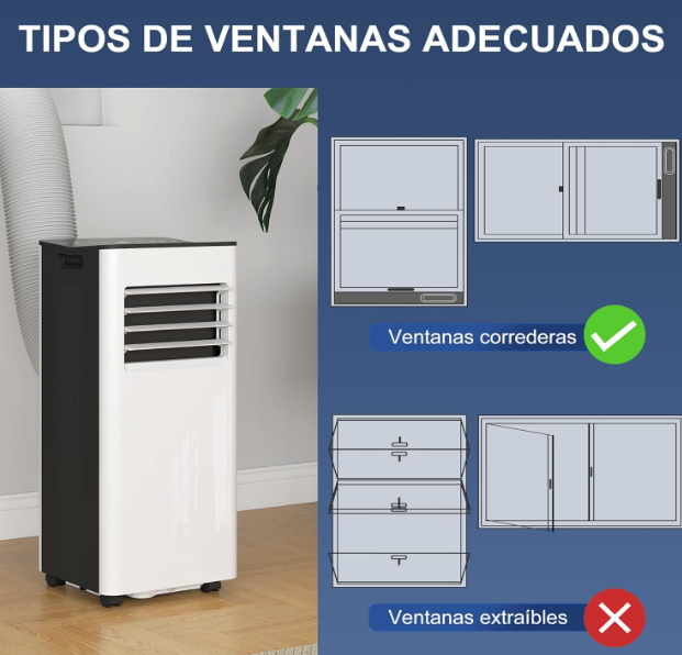 Aire acondicionado portátil HOMCOM 9000 BTU 3 en 1 con deshumidificador 24,1 L/día, pantalla LED, temporizador 24H y control remoto