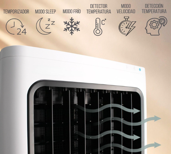 Aire acondicionado portátil evaporativo Leduni 30L 100W con mando a distancia, bajo consumo e ideal para 25–30 m³