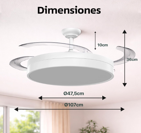 Ventilador de Techo Leduni. Aspas Retráctiles