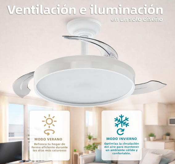 Ventilador de Techo Leduni. Aspas Retráctiles